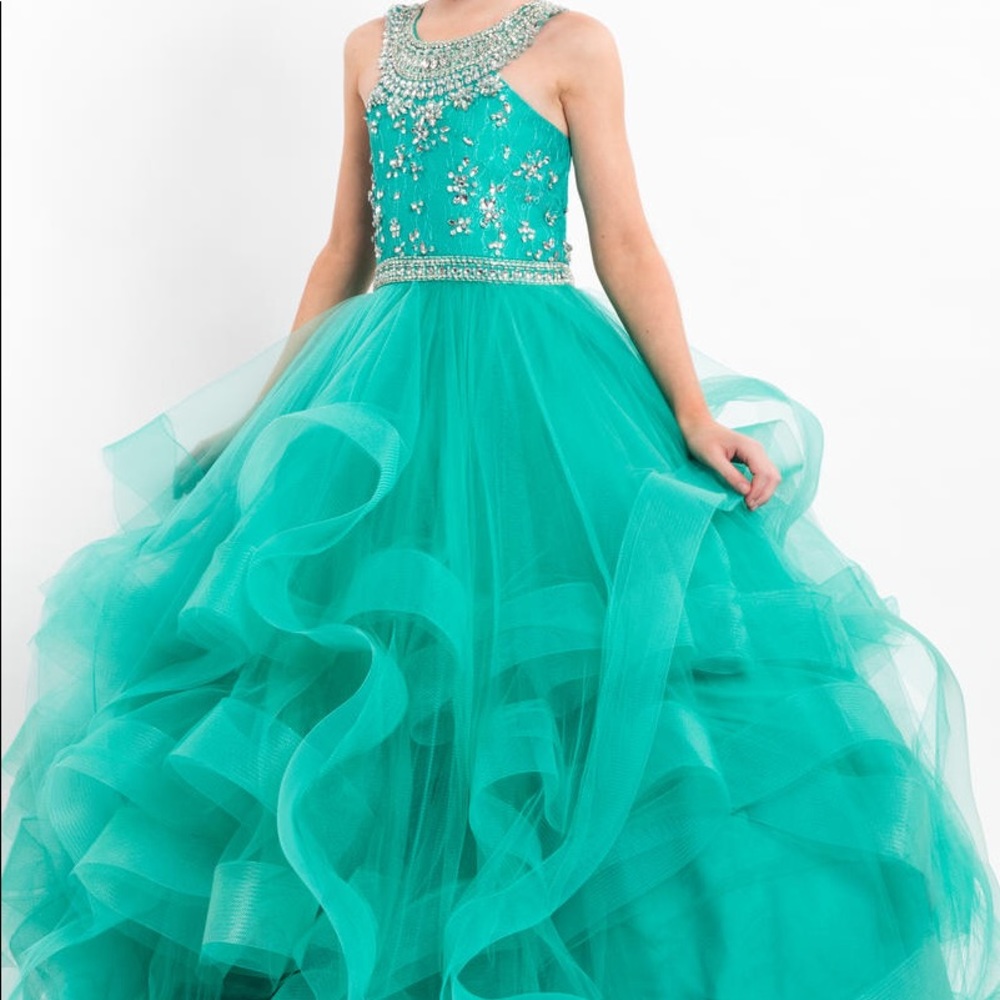 NWT size 10 Girls Rachel Allan princess teal dress